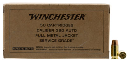 Winchester Ammo SG380W Service Grade  380ACP 95gr Full Metal Jacket Flat Nose 50 Per Box/10 Case