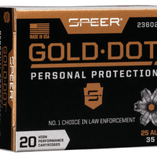 Speer 23602GD Gold Dot Personal Protection 25ACP 35gr Hollow Point 20 Per Box/10 Case