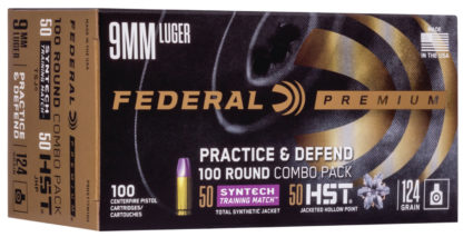 Federal P9HST1TM100 Premium Practice & Defend 9mmLuger 124gr HST JHP/Syntech TSJ 100 Per Box/5 Case
