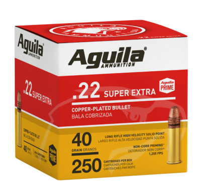 Aguila 1B221100 Super Extra Rimfire 22LR 40gr Copper Plated Solid Point 250 Per Box/8 Case