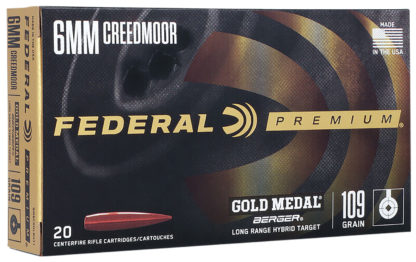 Federal GM6CRDLRHT1 Premium Gold Medal 6mmCreedmoor 109gr Berger Long Range Hybrid Target 20 Per Box/10 Case