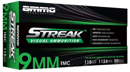 Ammo Inc 9115TMCSTRKGRN50 Streak Visual (GREEN)  9mm Luger 115gr Total Metal Case 50 Per Box/20 Case