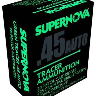 Supernova PMSN45ACG Green Tracer Non Corrosive 45ACP 225gr Full Metal Jacket 20 Per Box/50 Case