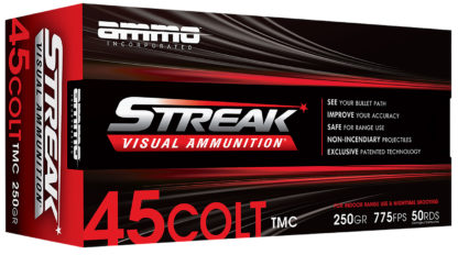 Ammo Inc 45C250TMCSTRKRED50 Streak Visual (RED)  45Colt 250gr Total Metal Case 50 Per Box/20 Case