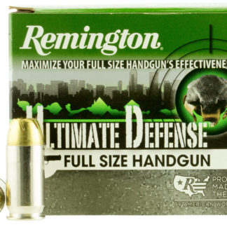 Remington Ammunition 28973 Ultimate Defense Full Size Handgun 45ACP+P 185gr Brass Jacketed Hollow Point 20 Per Box/25 Case