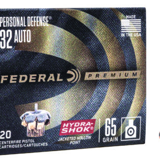 Federal P32HS1 Premium Personal Defense 32ACP 65gr Hydra-Shok Jacketed Hollow Point 20 Per Box/25 Case