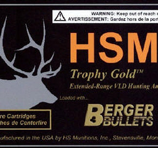 HSM 338LAP300OTM68 Trophy Gold Extended Range 338 Lapua Mag 300 gr Berger Hybrid Tactical Open Tip Match 20 Per Box/ 20 Case