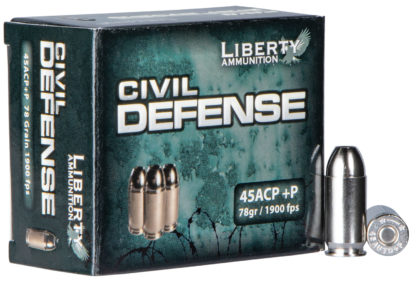 Liberty Ammunition LACD45013 Civil Defense  45ACP+P 78gr Lead Free Fragmenting Hollow Point 20 Per Box/50 Case