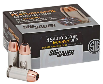 Sig Sauer E45AP220 Elite Performance  45ACP 230gr V-Crown Jacketed Hollow Point 20 Per Box/10 Case