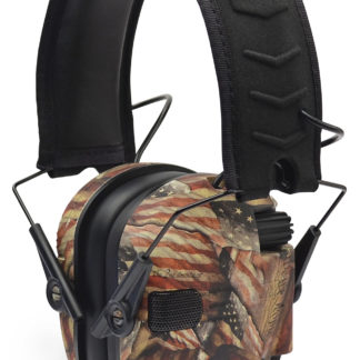 Walker's GWPRSEMBARM Razor Slim Electronic Muff 23 dB Over the Head USA Flag w/Black Polymer