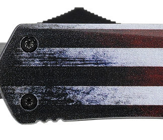 Templar Knife LUS331 Gen II US Flag Large 3.50" OTF Drop Point Plain Black Oxide Stonewashed 440C SS Blade, 5.25" US Flag Aluminum Handle, Glass Breaker