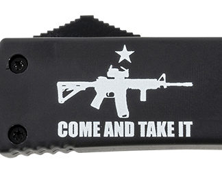 Templar Knife MAR15231 Gen II Come And Take It Slim 3.43" OTF Tanto Plain Black Oxide Stonewashed 440C SS Blade, 5.05" Black w/ "Come And Take It" AR-15 Gun Aluminum Handle, Glass Breaker