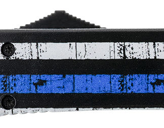 Templar Knife MBTB231 Gen II Back The Blue Slim 3.43" OTF Tanto Plain Black Oxide Stonewashed 440C SS Blade, 5.05" 4.31" Black & White w/Blue Line Aluminum Handle, Glass Breaker