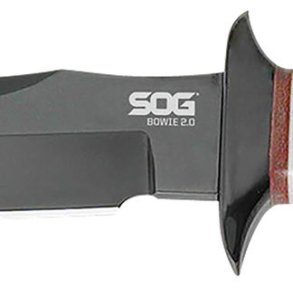S.O.G SOGS1TL Bowie 2.0 6.40" Fixed Plain Clip Point Black Hardcased TiNi Full Tang AUS8 SS Blade/ Brown Stacked Leather Washers w/Cross Guard Handle