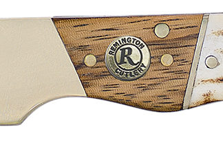 Remington Accessories 15654 Guide Lock Back 4.00" Folding V-Flat Stainless Steel Blade, Stag Bone Handle w/Remington Shield, Nickle Silver Bolsters, Includes Leather Lanyard