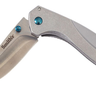 Smiths Products 51245 Noesis  2.75" Folding Drop Point Plain Satin 400 SS Blade/Bead Blasted Stainless Steel Handle Includes Pocket Clip