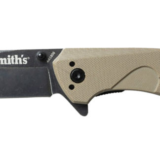 Smiths Products 50995 BattlePlan  3.35" Folding Drop Point Plain Black Stonewashed 400 SS Blade/ Desert Tan G10 Handle Includes Pocket Clip