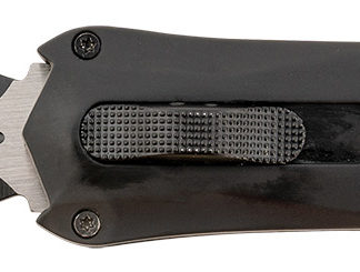 Steel River Knives A163BD Spartan  3.50" OTF Dagger Plain Black/Silver 440C SS Blade/ Black w/Carbon Fiber Inlay Aluminum Zinc Alloy Handle