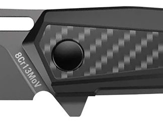 Real Avid AVRAV5 RAV--5  3.40" Folding Drop Point Plain Titanium 8Cr13MoV SS Blade, Black Textured Aluminum/Carbon Fiber Handle, Clamshell Pkg