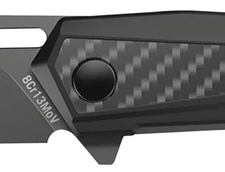 Real Avid AVRAV6 RAV-6  3.40" Folding Tanto Plain Titanium 8Cr13MoV SS Blade, Black Textured Aluminum/Carbon Fiber Handle, Clamshell Pkg
