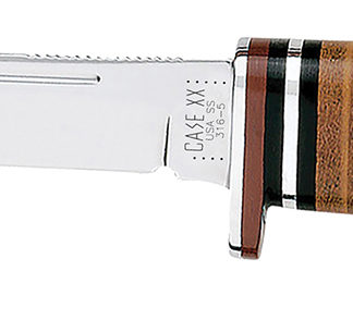 Case 381 Utility Hunter 5" Fixed Clip Point Plain Mirror Polished Tru-Sharp SS Blade/4.50" Grooved Leather Handle Includes Sheath