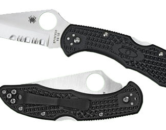 Spyderco C11PSBK Delica 4  2.88" Folding Drop Point Part Serrated VG-10 SS Blade, Black Textured FRN Handle, Includes Pocket Clip