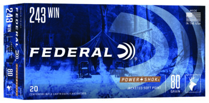Federal 243AS Power-Shok  243Win 80gr Jacketed Soft Point 20 Per Box/10 Case