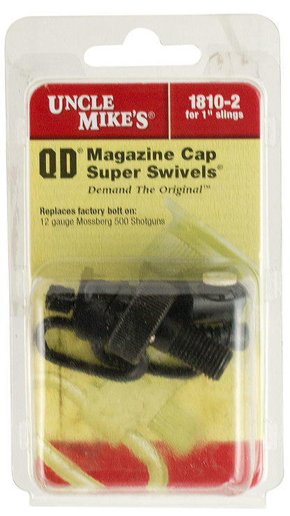 Uncle Mike's 18102 Mag Cap Swivel Set made of Steel with Blued Finish, 1" Loop Size & Quick Detach Style for 12 Gauge Mossberg 500 Includes Two Super Swivels